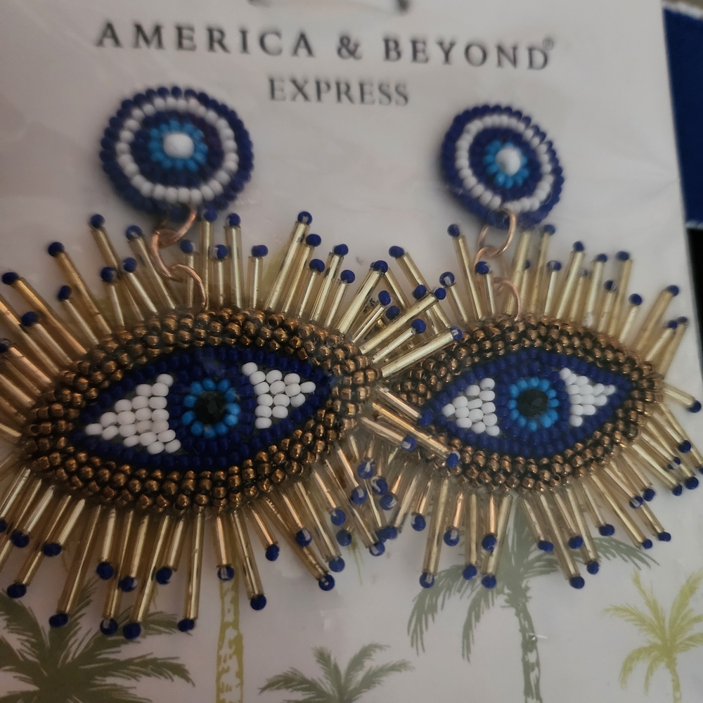 America & Beyond Express Blue and Gold Eye Earrings